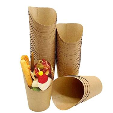 Imagem de KINGZHUO 50 unidades de porta-batatas fritas, 400 ml, descartáveis, artigos de assar para festas, caixas de pipoca, porta-copos de papel para sanduíche, suporte de papel para fritura francesa, bandejas de comida de casamento, cones de papel