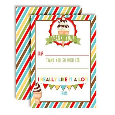 Imagem de Sorvete, refrigerante, festa de aniversário, notas de agradecimento para crianças, dez 10 cm x 14 cm, preencha os cartões em branco com 10 envelopes brancos da AmandaCreation