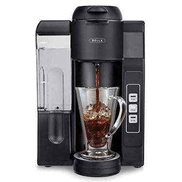 Imagem de BELLA Máquina de café de servir único, cápsula de bebida dupla K-Cup ou cervejeiro de café moído, bandeja de gotejamento ajustável para canecas de viagem pessoal, grande tanque de água removível, preto