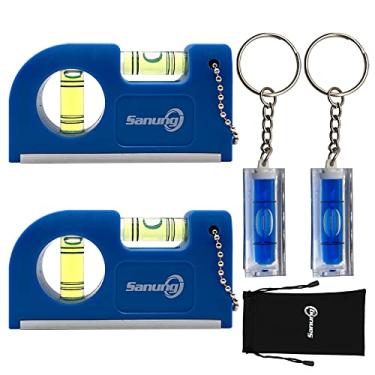 Imagem de Sanung 4 peças mini níveis de espírito portátil com base magnética bolso pequeno bolha níveis de medição chaveiro nivelador vertical horizontal com bolsa de armazenamento para relógio de parede de tripé de carpintaria