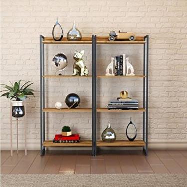 Imagem de Conjunto 2 Estantes para Livros Médias Industrial Aço 4 Prateleiras 146x60cm Active Yescasa Carvalho
