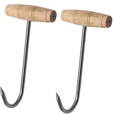 Imagem de Ganchos de desossar em forma de T de 19 cm da TIHOOD com cabo de madeira, ganchos de carne para açougueiro