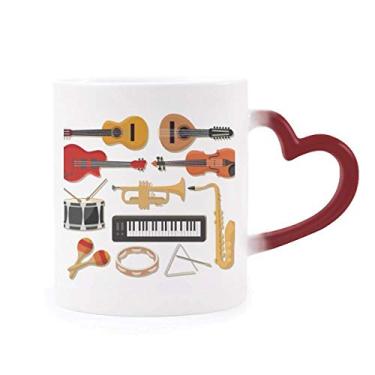 Imagem de Caneca elétrica Piano Trombone Violão Música Sensível ao Calor Caneca de Grés Mudança de Cor Vermelha