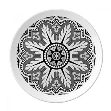 Imagem de Prato preto branco padrão árabe decorativo de porcelana salver talheres, prato de jantar