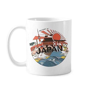 Imagem de Caneca clássica japonesa tradicional Edo Culture Caneca de cerâmica branca presente com alças 350 ml