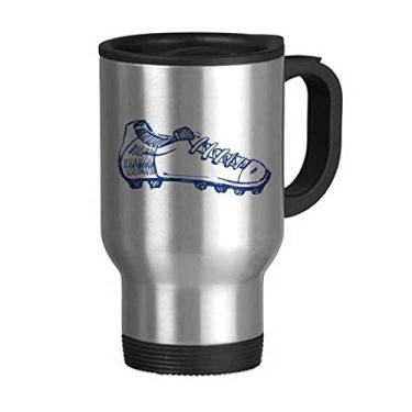 Imagem de Sapatos de futebol de desenho animado padrão azul caneca de viagem tampa flip aço inoxidável copo carro copo térmica