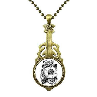 Imagem de DIYthinker Colar de girassol preto branco flor flor flor colar antigo joia música pingente