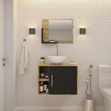 Imagem de Conjunto para Banheiro Gabinete com Cuba Redonda R30 e Espelheira Soft 600  Carvalho com Preto Ônix
