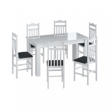 Imagem de Conjunto Mesa de Jantar Fixa 6 Cadeiras Estofadas CJE1150 Móveis Canção - Branco com Preto