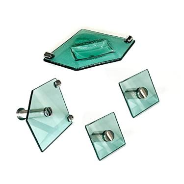 Imagem de Kit Banheiro Em Vidro Solteiro Modelo 3 com 4 Peças Cor:Verde