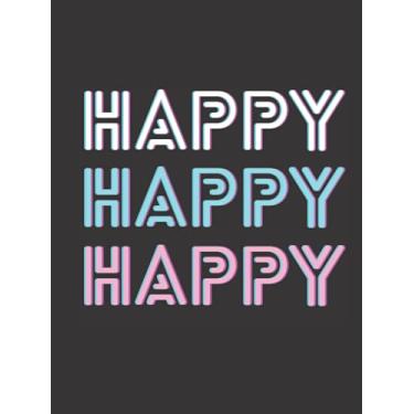 Imagem de Black Notebook Hardcover - White Blue Pink Neon Happy - Dot Grid Paper - 200 Pages - Large 8.5 x 11" (21.59 x 27.94 cm)