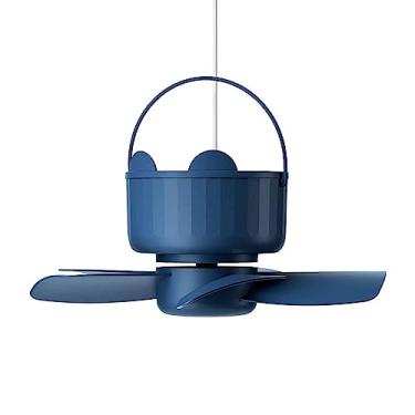 Imagem de Ventilador de teto para barraca cama acampamento ao ar livre casa controle remoto USB temporizador 3 engrenagens refrigerador dormitório ventiladores suspensos portáteis 5 lâminas circulação de ar silenciosa, azul