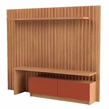 Imagem de Rack com Painel Ripado Sun Tb183 cor Freijo e Terracota com 2 Portas 223 cm - 69918