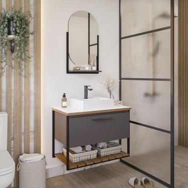 Imagem de Gabinete Suspenso com Cuba Vitta 80cm e Espelheira Ori Titânio MGM