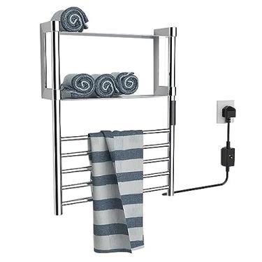 Imagem de Toalheiro Elétrico de Aço Inoxidável Banheiro Do Hotel Aquecimento Inteligente Trilho de Secagem Com Controle de Temperatura Temporizador 5 Bar Radiador Impermeável,Silver,369 * 450mm