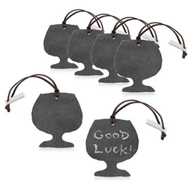 Imagem de Artaste Etiqueta de vinho de ardósia 28652 e giz de pedra-sabão, 8,25 x 7,6 cm, conjunto de 6, forma, preto