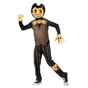 Imagem de Fantasia de Bendy para crianças, fantasia oficial de luxo do Bendy e do Revival com máscara e gravata borboleta, tamanho médio (7-8)