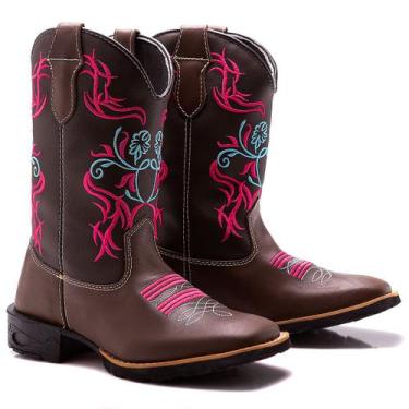 Imagem de Bota Texana Feminina Couro Floral Azul - Soft Gel