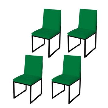 Imagem de Kit 4 Cadeira Para Sala De Jantar Trendy Base Metálica Preto Suede Verde