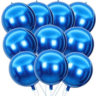 Imagem de KALOR 10 pçs balões de Mylar azul de 52 polegadas, balão grande 4D gigante redondo balões metálicos espelho grande para festa de aniversário, chá de bebê, suprimentos de revelação de gênero