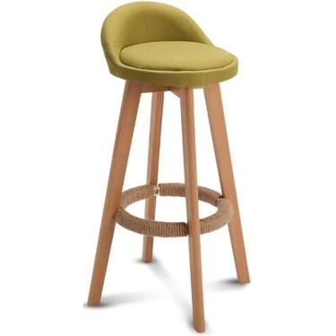 Imagem de Cadeira de bar de restaurante, banco alto giratório de madeira maciça 360 ° com almofada de linho de algodão, apoio para os pés e adesivos antiderrapantes para pés, verde, 70 cm