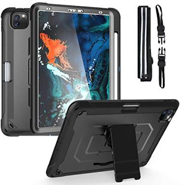 Imagem de QYiD Capa para iPad Pro 11 2020/2018, capa protetora resistente à prova de choque de alto impacto com suporte, suporte de lápis e alça de ombro para o novo iPad 11 2020, suporta carregamento Apple