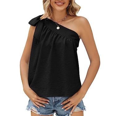 Imagem de Parte Superior Sem Mangas do Ombro único, Parte Superior Respirável da Pele da Cor Pura Plissada Parte Dianteira do Laço de um Ombro para Exteriores (XXL)