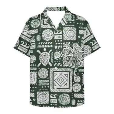 Imagem de Gzzxiailg Camisa masculina manga curta abotoada Havaí camisa casual gola V praia tropical novidade blusa de verão secagem rápida, Totem polinésio, XXG