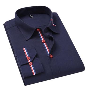 Imagem de ZMIN Camisa masculina casual de manga comprida com estampa floral, gola macia, fina, caimento justo, camisa social masculina com roupas coreanas, Azul marinho, P