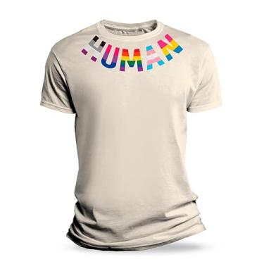 Imagem de Camiseta Masculina Básica Algodão Premium Lgbtqia+ Human Streetwear Longline Oversized Swag (BR, Alfa, GG, Regular, Off White)
