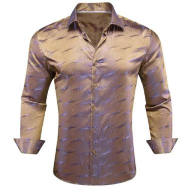 Imagem de Camisas masculinas de seda de designer de cetim roxo liso liso manga longa slim blusa masculina casual formal respirável, 0682, XXG
