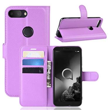 Imagem de Capa para Alcatel 1S 2019 Capa flip carteira de couro para Alcatel 1S 2019 Capa de proteção de telefone A capa com design simplificado