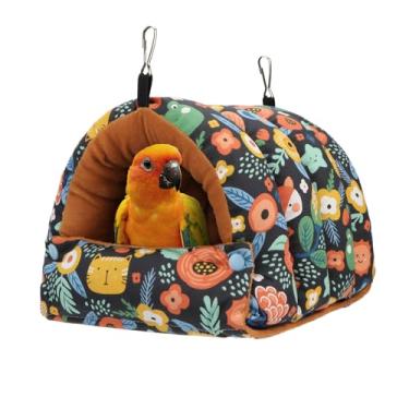 Imagem de Wontee Casa de ninho de pássaros inverno quente cabana aconchegante cama de pássaro rede suspensa para papagaios periquitos caique senegal calopsitas conures (grande, preto)