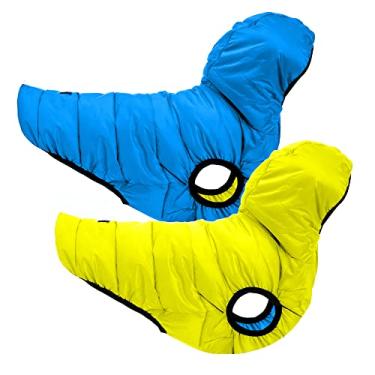 Imagem de Pawtitas Jaqueta reversível à prova de vento para cães | Resistente à água | Casaco para cachorro para o inverno para manter seu filhote aquecido para casaco de clima frio | Colete para cães com zíper azul e amarelo - Bolsa incluída