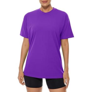 Imagem de Lavento Camiseta feminina de gola redonda e manga curta para treino – Camiseta atlética para academia e ioga, Lilás rico, 5