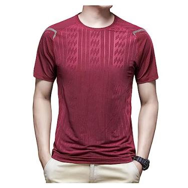 Imagem de Camiseta masculina atlética manga curta secagem rápida fina camiseta leve suave para treino, Vermelho, 3G
