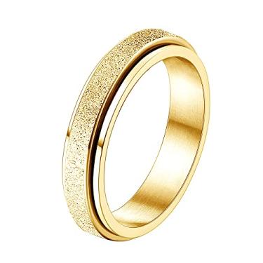 Imagem de Diamday Anéis Fidget para mulheres e homens – Anel giratório de aço inoxidável de 2/4/6 mm para alívio da ansiedade, estresse, glitter, jateamento de areia, bijuteria para promessa de casamento, 5, Metal não precioso, Zircônia cúbica