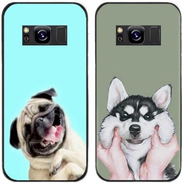 Imagem de 2 peças coruja lobo leão tigre gato pilha golfinhos pug Husky cão dinossauro panda capa de telefone traseira gel TPU para Samsung Galaxy S8 (Husky Pug Dog)