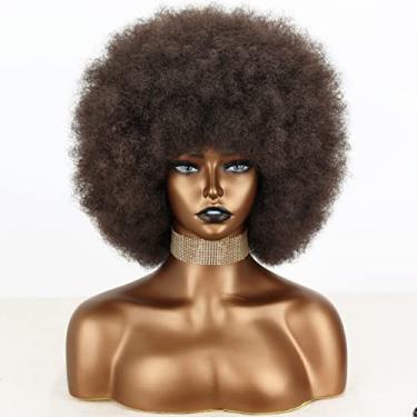 Imagem de XINRAN Perucas afro de 20,32 cm 70s para mulheres negras, peruca crespo afro curta, marrom escuro, perucas crespo afro para mulheres