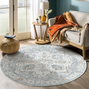 Imagem de jinchan Tapete redondo de 1,8 m – lavável na máquina 1,8 m círculo vintage floral antiderrapante com base de borracha tapete ultrafino de pelo baixo para quarto, sala de estar, sala de jantar, entrada