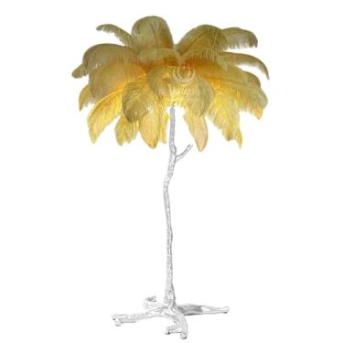 Imagem de SilteD Abajur de pena de avestruz natural de 120 cm, abajur de leitura romântico para quarto de princesa com corpo de lâmpada de resina prateada, luxo moderno, abajur de pena de avestruz real,