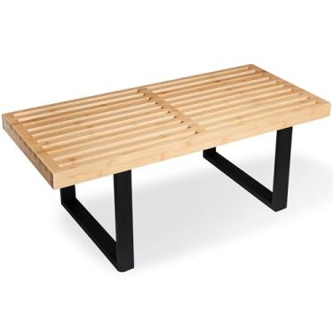 Imagem de Banco de madeira de bambu Nelson, pequenos bancos de madeira para entrada, sala de estar e jantar, cozinha, quarto, banheiro, corredor, porta da frente, para uso em pátio interno e externo, decoração