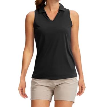 Imagem de Katutude Camisetas polo femininas de golfe gola V sem mangas tênis de secagem rápida regata leve para treino, Preto, XXG