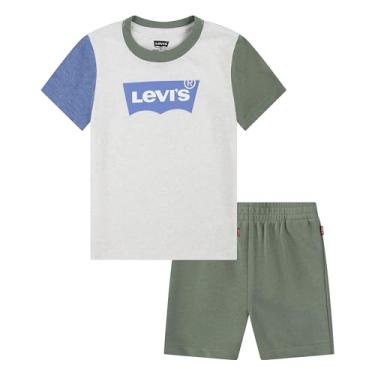 Imagem de Levi's Conjunto de 2 peças de camiseta e shorts para bebês meninos, Aveia mesclada/asa de morcego, 4 Anos
