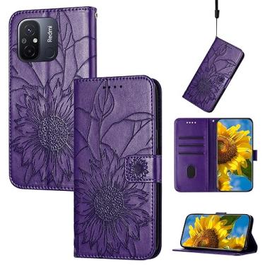 Imagem de Capa fina compatível com Xiaomi Redmi 12C/Redmi 11A Capa carteira com suporte para cartão, capa floral em relevo, capa flip de couro, capa protetora à prova de choque compatível com capa feminina