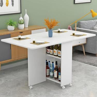 Imagem de Mesa de jantar dobrável para cozinha, mesa de jantar moderna em folha suspensa Mesa de cozinha expansível com 6 rodas, mesa extensível dobrável para economia de espaço com armazenamento de 2
