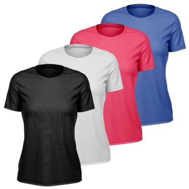 Imagem de Kit 4 Camisetas Feminina Dry Manga Curta Proteção UV Slim Fit Básica Academia Treino Fitness-Feminino