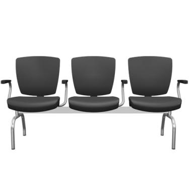 Imagem de Cadeira Longarina 3 Lugares Aeroporto Recepção Cromado Baixa Flexi P03 Vinil Preto-Lyam