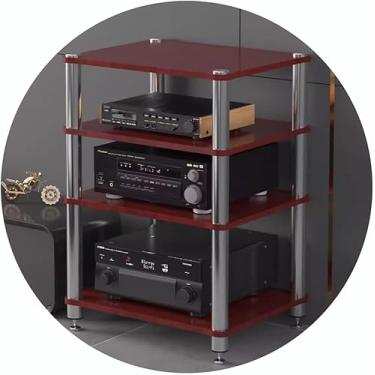 Imagem de Rack hifi av 2/3/4 camadas, suporte de tv, amplificador, equipamento, gabinete, prateleiras de armazenamento de mídia, suporte hifi, tocador de gravação, marrom, 60 * 48 * 80cm (4 camadas)