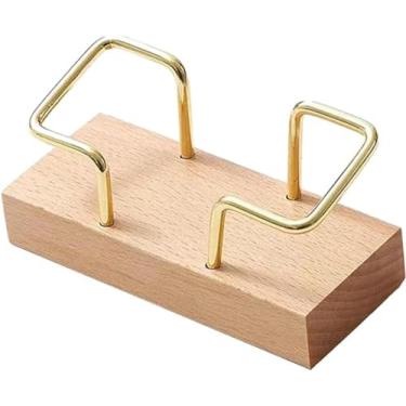 Imagem de Titular do cartão de visita organizador mesa de escritório expositor memo contador acessórios prateleira mesa titular do cartão de madeira armazenamento (faia-T)